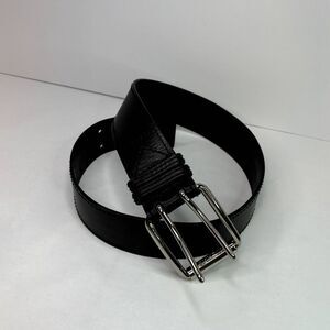 Michael Kors Black Leather Silver Buckle Belt Logo Womens Adjustable Designer